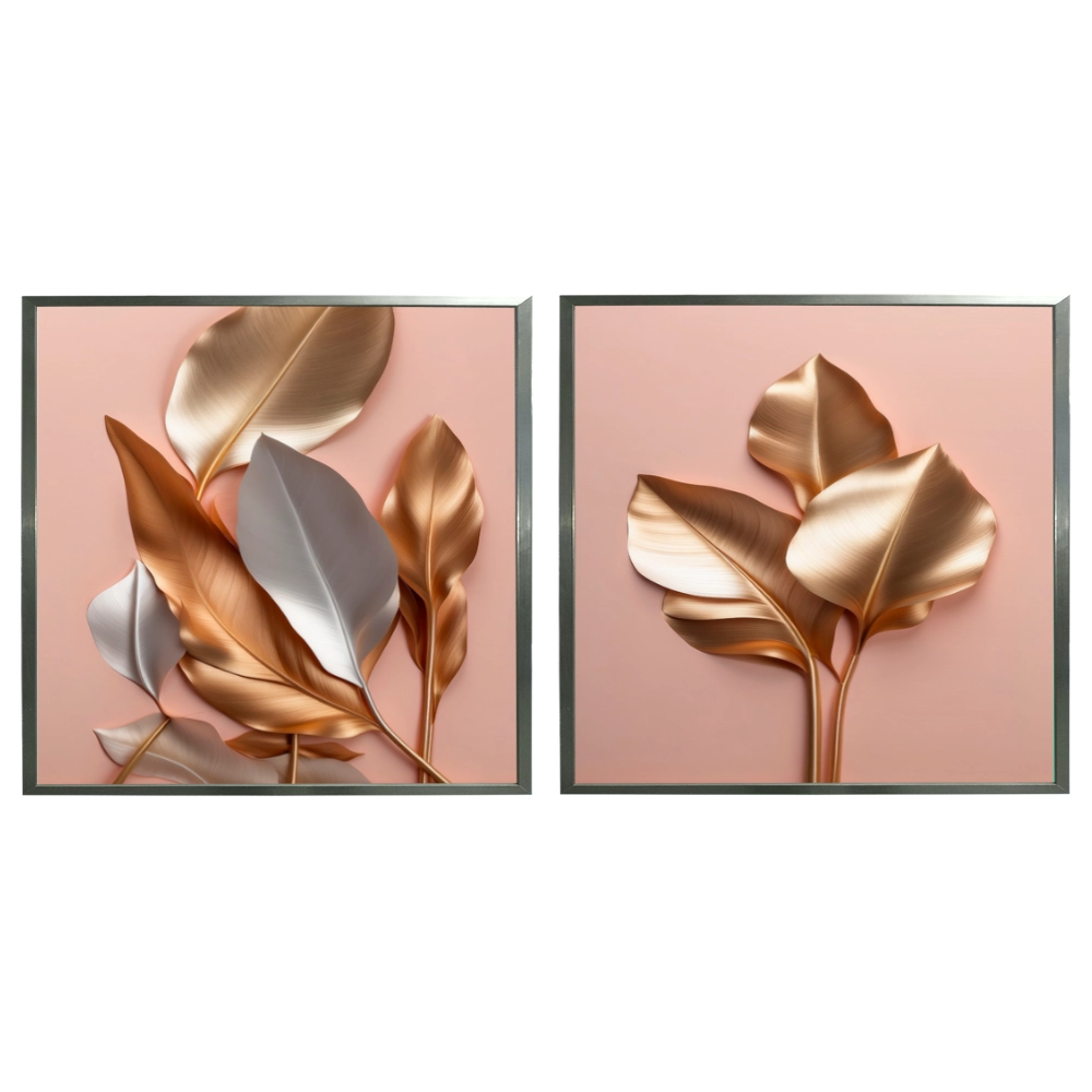 Kit 2 Quadros: Floral Metálico Gracioso
