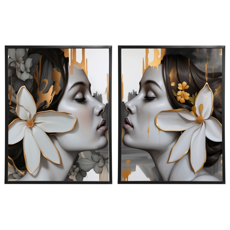 Kit 2 Quadros: Floral - Arte Moderna em Tons Neutros
