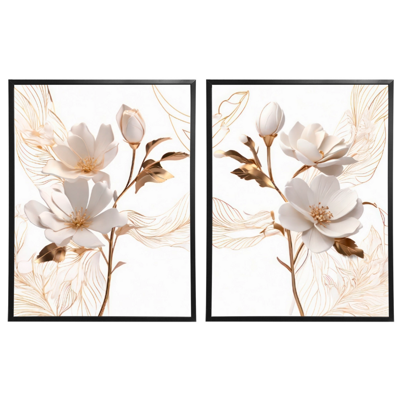 Kit 2 Quadros: Floral Elegância Fluida