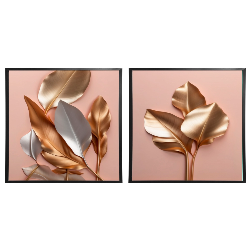 Kit 2 Quadros: Floral Metálico Gracioso